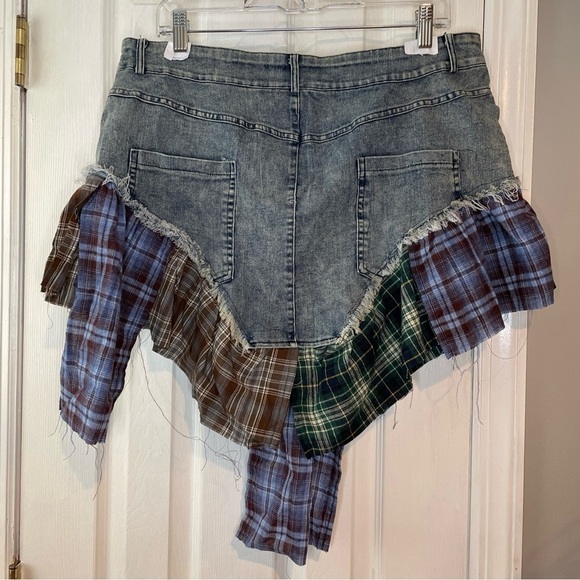 Plaid Patchwork Denim Skirt - Picture 6 of 16